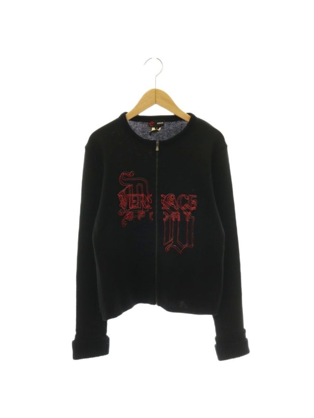 Versace Jacket Cardigan Knit Zip Up Logo Black